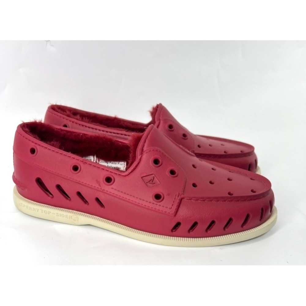 Sperry Top-Sider A/O Float Cozy Boat Shoes Rhubarb Red Fur Lined Slip On Women 9